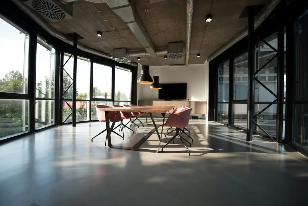 Clean bright commercial space with clear table surfaces and tidy presentation